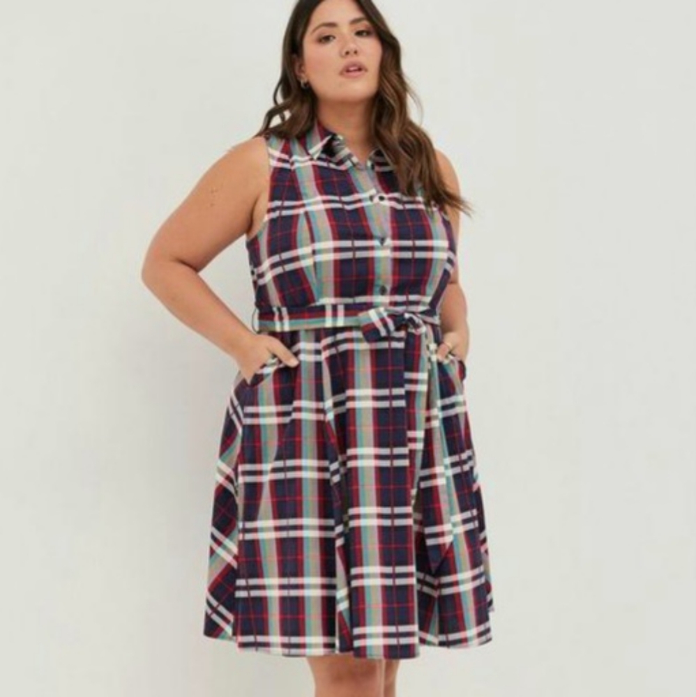 Torrid Academia Cotton Blend Plaid Sleeveless Shirt Dress Women's Plus Sz 2X